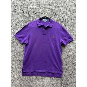 Polo Ralph Lauren Custom Fit Embroidered Cotton‎ Polo Shirt Purple Mens Size L